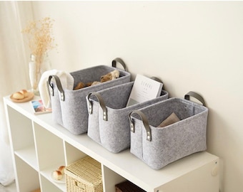 Premium Felt Storage Basket Closet Toy Book Hamper Laundry Bag Organizer 3 pcs Set (S+M+L)