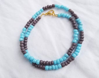 Blue and Purple Beaded Choker/Wrap Bracelet