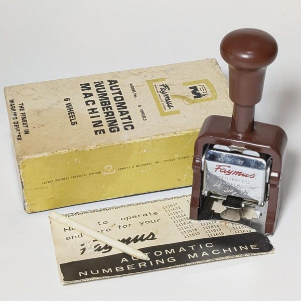 Automatic Numbering Machine 6 Wheel Vintage Stamp Faymus Model 8A