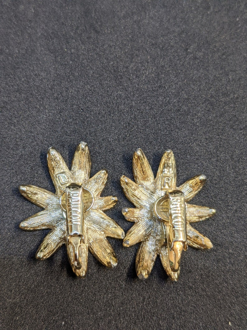 Sarah Coventry Gold tone Flower Clip On Earrings Signed Costume Jewelry