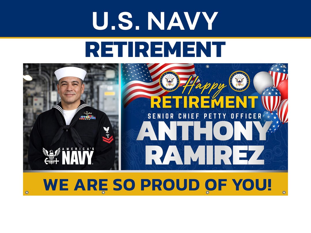 Personalized Navy Retirement Banner | Photo, Name, Rank - Etsy