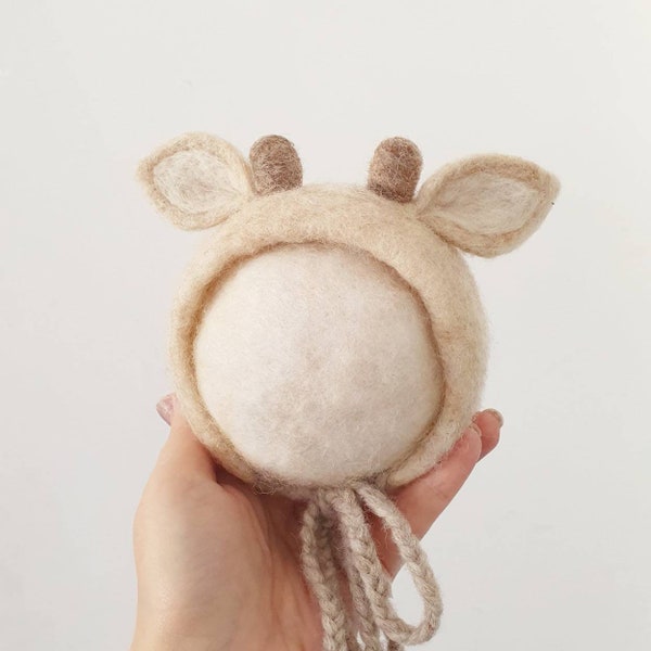 Felted Reindeer Bonnet Newborn Photography Prop