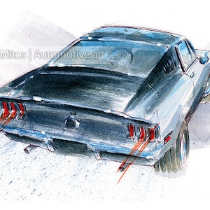 Ford Mustang GT Fastback / classic car / vintage car / automotive art / gift / art print from an original painting
