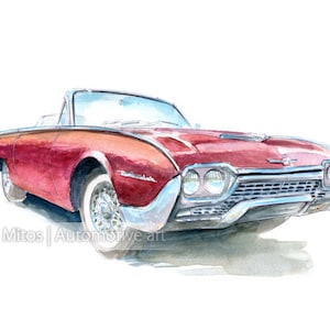 Ford Thunderbird Convertible / American classic car / vintage car / automotive art / gift / art print from an original painting