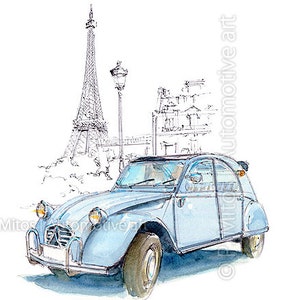 Citroen 2CV / classic car / vintage car / automotive art / gift / art print from an original painting