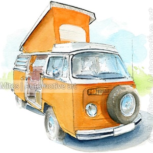 VW T2 Wohnmobil / Oldtimer / Oldtimer / Automobilkunst / Geschenk / Kunstdruck von einem Originalgemälde