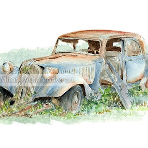 Citroen Traction Avant old and rusty / classic car / vintage car / automotive art / gift / art print from an original painting