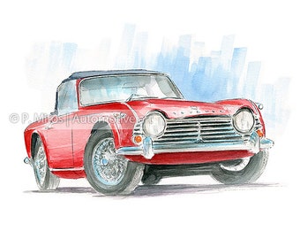 Triumph TR4 / classic car / vintage car / automotive art / gift / art print from an original painting