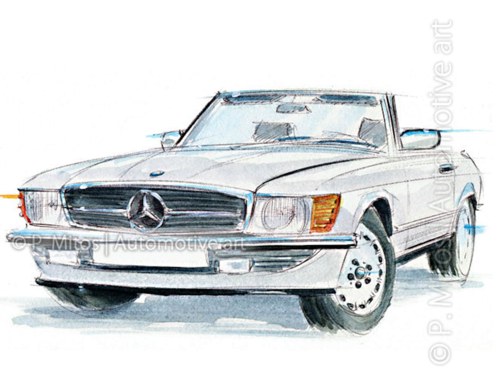 Mercedes Benz R107 / Classic Car / Vintage Car / Automotive Art / Gift ...
