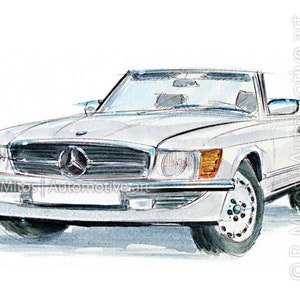 Mercedes Benz R107 / classic car / vintage car / automotive art / gift / art print from an original painting