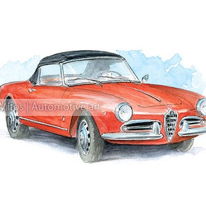 Alfa Romeo Giulia Spider / coche clásico / coche antiguo / arte automotriz / regalo / impresión artística de una pintura original