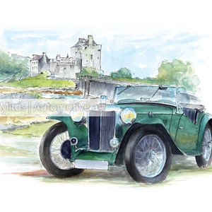 MG TC / classic car / vintage car / automotive art / gift / art print from an original painting
