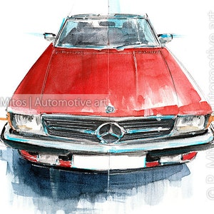 Mercedes Benz R107 / classic car / vintage car / automotive art / gift / art print from an original painting
