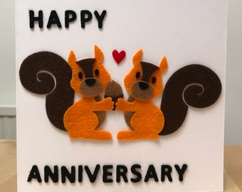 Happy Anniversary card (Squirrel/Hedgehog handmade card)
