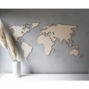 Mapa del mundo abedul de madera L