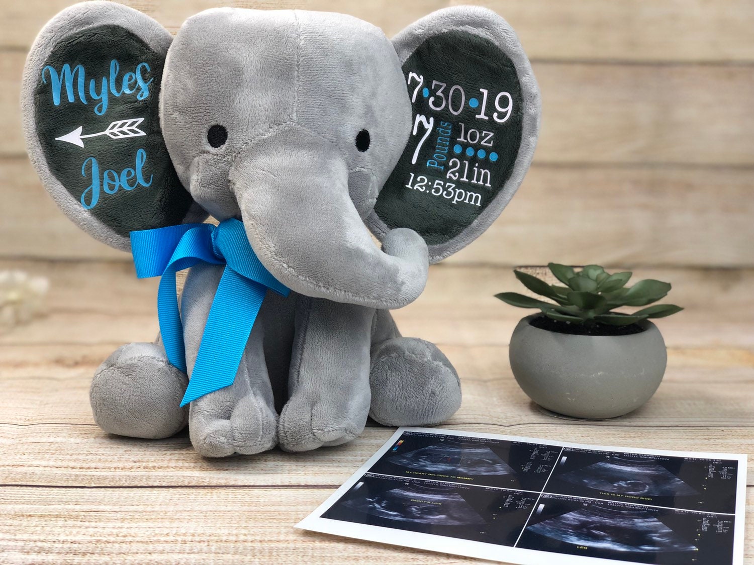 Personalized Elephant Birth Announcement for Baby Boy or Girl, Baby