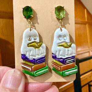 Ghost & Book Stack Clay Earrings