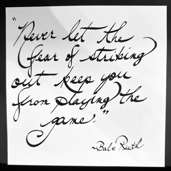 Babe Ruth striking out 8x8 framed quote handwritten