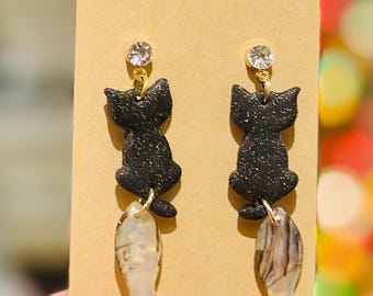 Black cat  & fish earrings