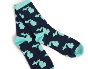 Navy & Aqua Michigan Socks