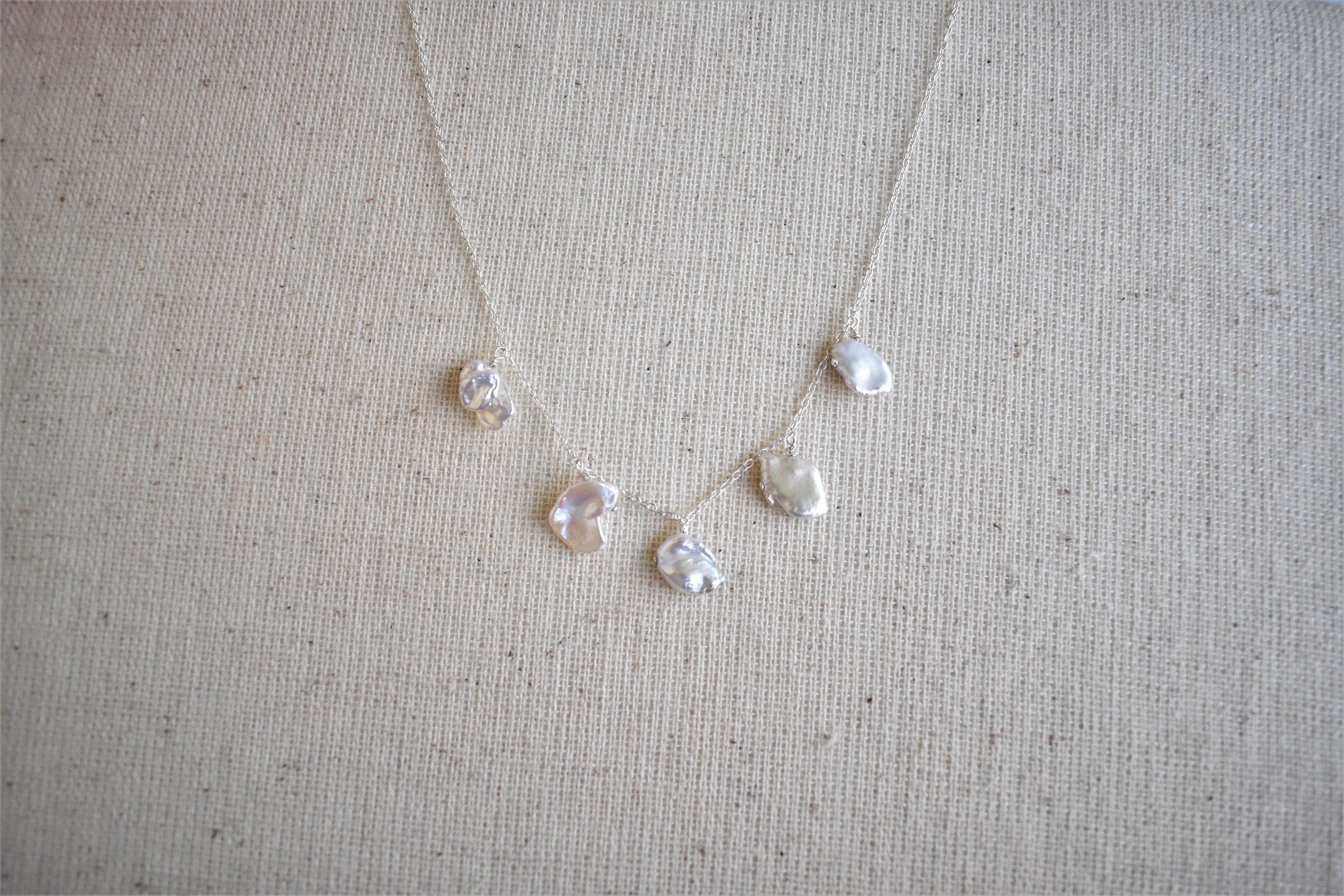 Floating Freshwater Pearl Necklace, with 16 inches Sterling Silver Chain, Genuine Pearl Necklace, Freshwater Pearl Necklace, keshi necklace