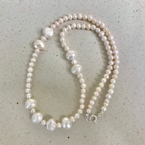 Genuine Classic Pearl Necklace, Freshwater Pearl, Genuine Freshwater Pearl Necklace and Sterling Silver, Minimalist modern Pearl Necklace,