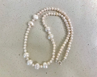 Genuine Classic Pearl Necklace, Freshwater Pearl, Genuine Freshwater Pearl Necklace and Sterling Silver, Minimalist modern Pearl Necklace,