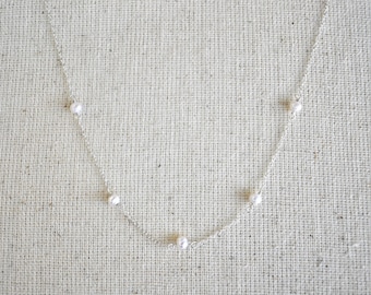 Floating Freshwater Pearl Necklace, with 16 inches Sterling Silver Chain, Genuine Pearl Necklace, Freshwater Pearl Necklace, Dainty necklace