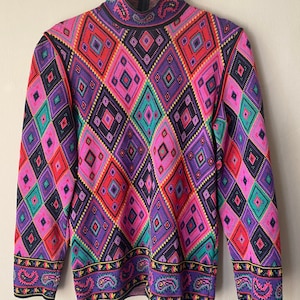 Vintage Emanuel Ungaro Paralléle Paris Turtleneck Zip Up Sweater - Ikat - Italy
