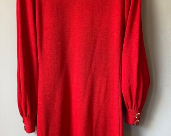 St. John by Marie Gray Knitwear Knit Dress with Buttons - Red Evening Dress - Size 6