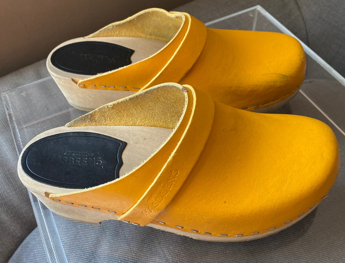swedish hasbeens yellow clogs