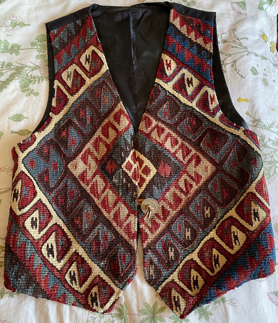 Vintage Laise Adzer Woven Vest - Wool + Leather -
