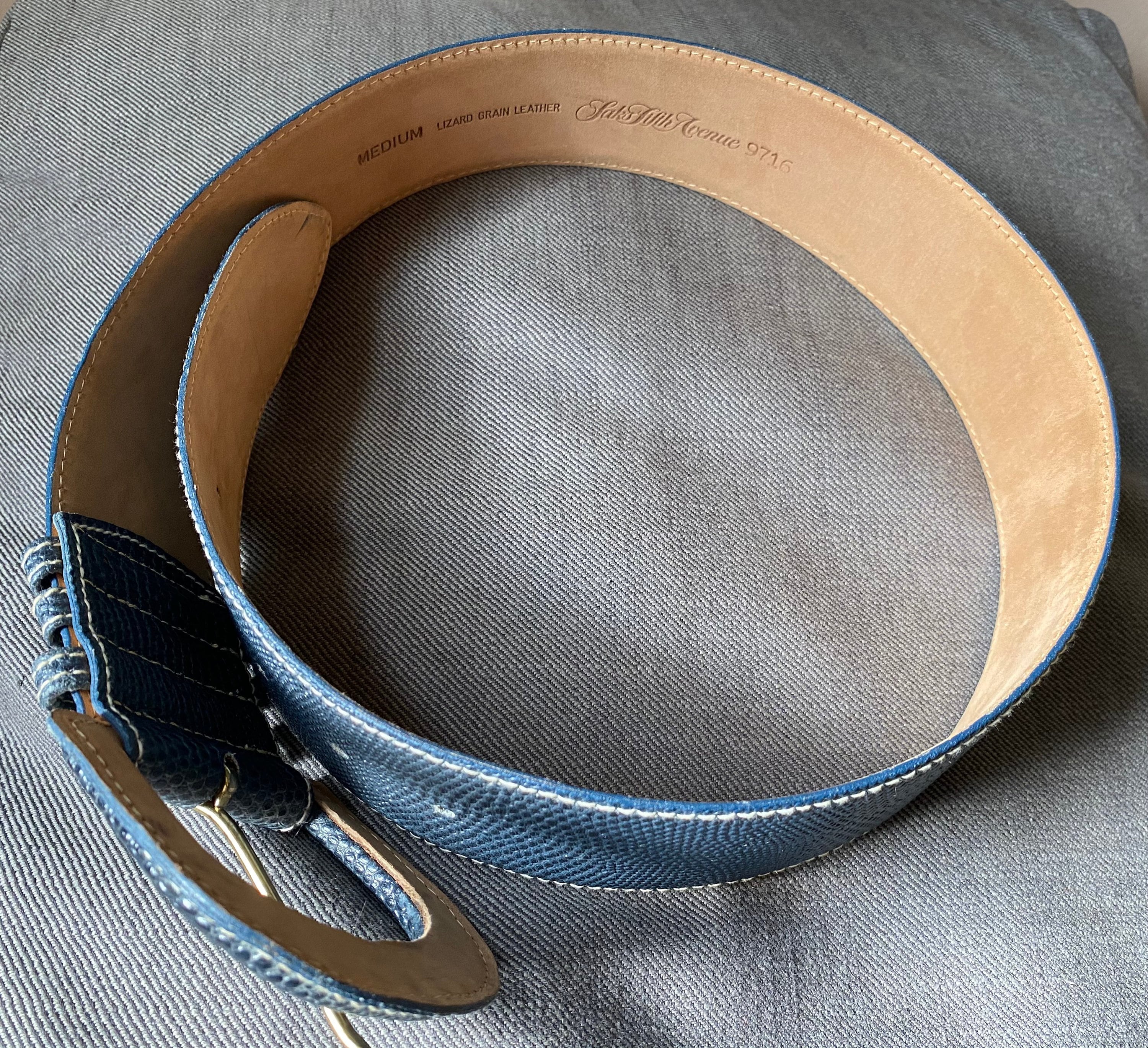 Vintage unisex Saks Fifth Avenue Brown genuine lizard Belt w/ Gold Buckle sz 32 Saks Fifth Avenue Men main image 2