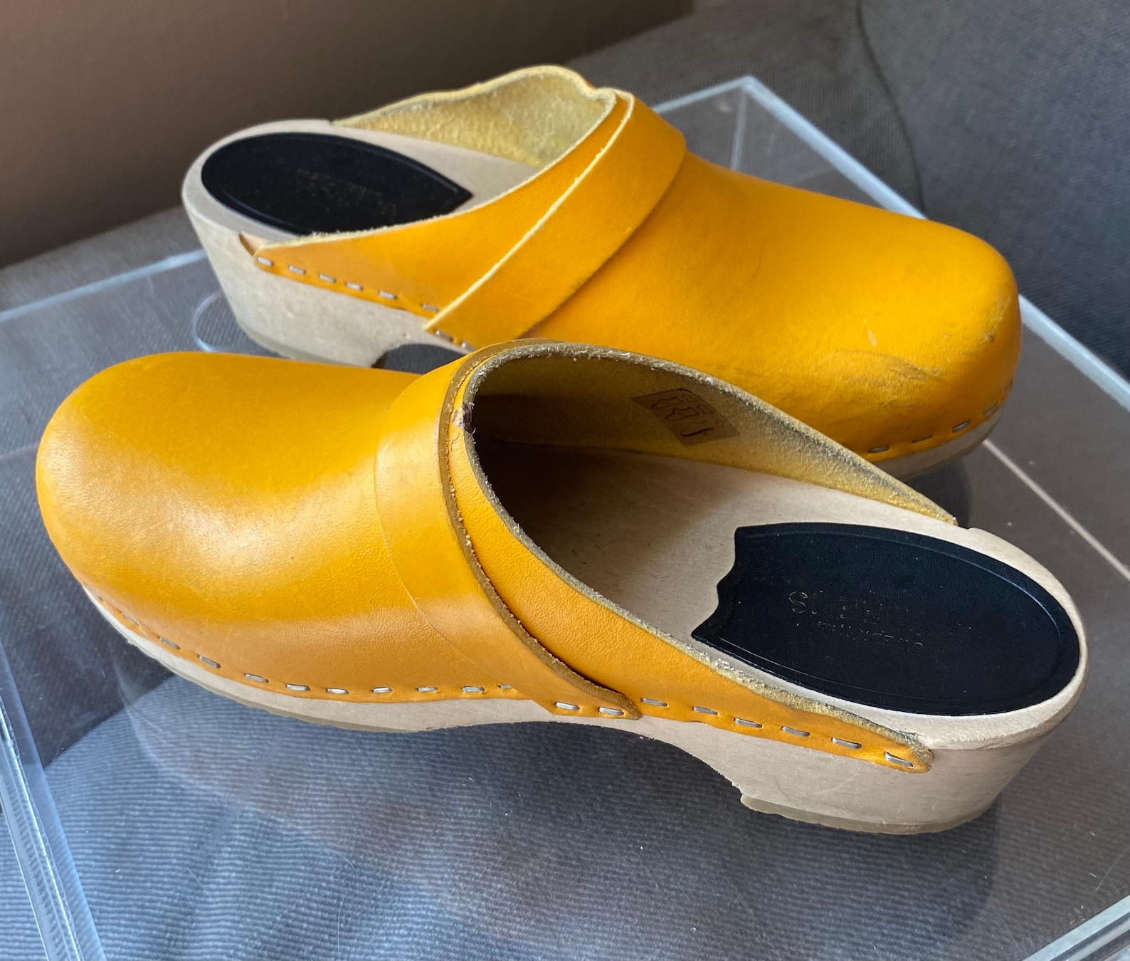 swedish hasbeens yellow clogs