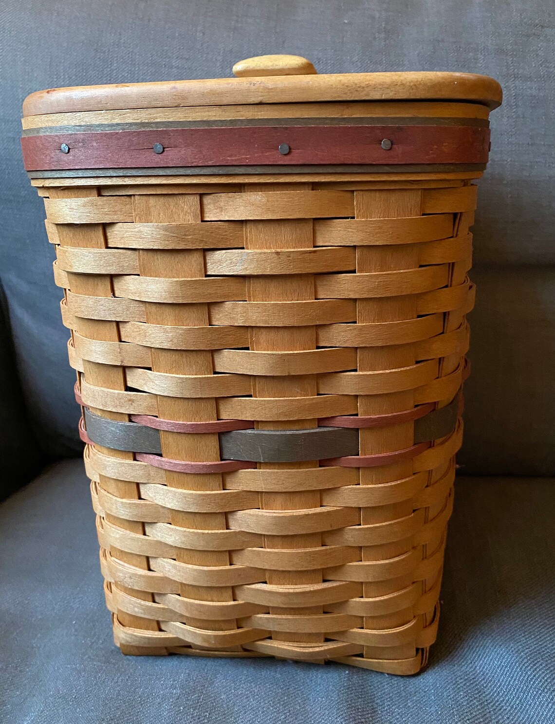 Vintage Longaberger Tall Basket with Lid Plastic Lining Etsy