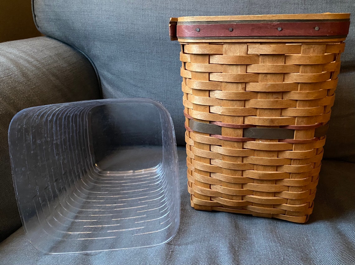 Vintage Longaberger Tall Basket with Lid Plastic Lining Etsy