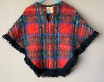 Vintage Craig Na Creidhe Mohair Wool Plaid Poncho - Royal Stewart - Made in Ayrshire Scotland