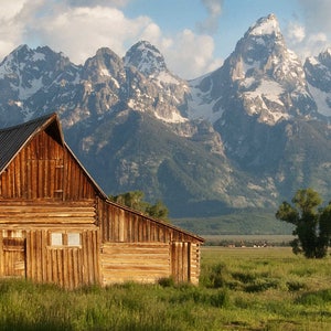 Grand Teton National Park in Wyoming, Landschaftsfoto, alte rustikale Scheune, bildende Kunst, westlichen Dekor, Panorama-Foto, Mormon Reihe, Home Decor
