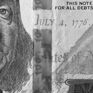 Black & white Benjamin Franklin, Money Photography, Money art, Fine art, office decor, 100 dollars,  Modern contemporary, Instant download