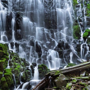 Ramona Falls, Waterfall photography, Oregon landscape, Nature photo, Wall art