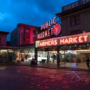 Pike Place Market, Seattle Washington, Home Decor, Fine Art, Farmers Market photo, Digital Download