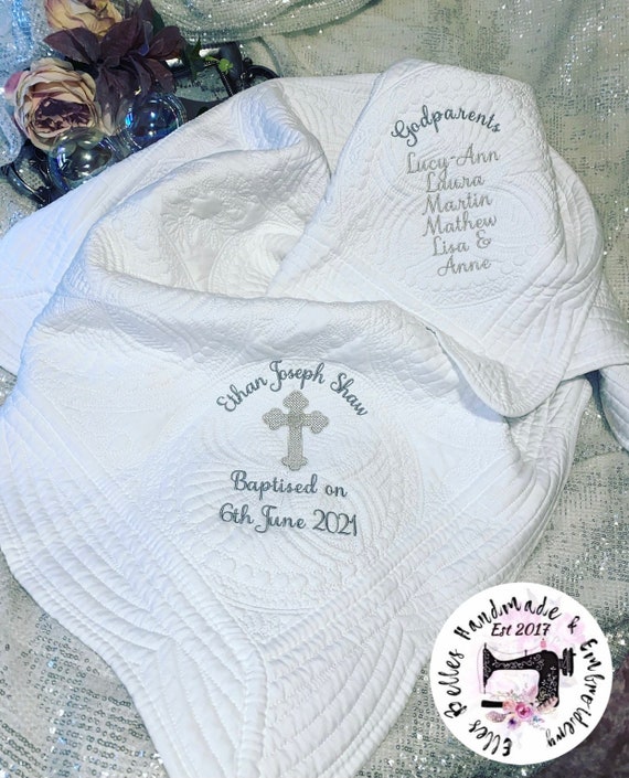 Baptism baby blanket personalized christening heirloom quilt Etsy