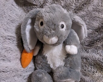 Weighted Gray Bunny Rabbit with Carrot Plush for Anxiety, ADHD, Stress, Autism, Comfort Therapy Stuffed Animal