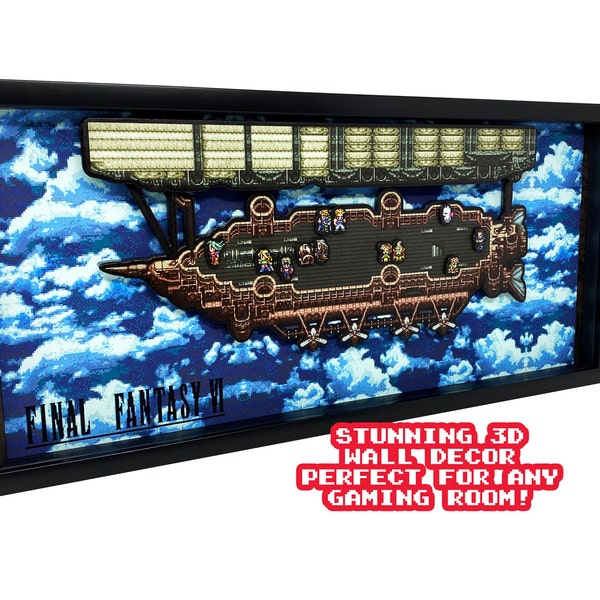 Final Fantasy VI Luchtschip Videogame Shadow Box | 9 "x 20" lijst | Final Fantasy 6 | Final Fantasy 3 SNES | FF luchtschip