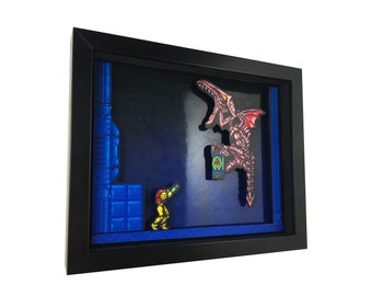 Super Metroid "Ridley" 3D Shadow Box Diorama 8"x10"x1.5" Frame with Glass Pane