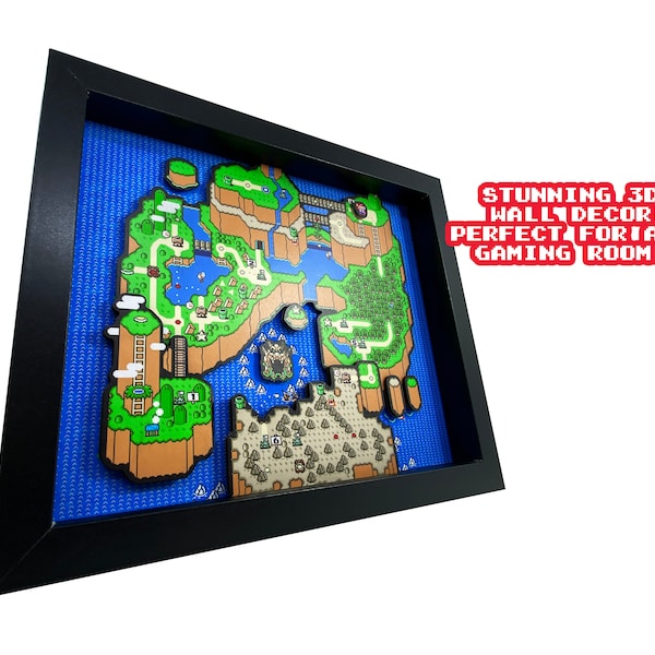 Super Mario World Map Videogame Shadowbox 8x10 and 11x14 Sizes | Mario Overworld Art Mario Game Map | Handmade Mario Art Mario World Poster