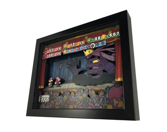 Paper Mario Thousand Year Door Videogame Shadow Box 8x10 and 11x14 Sizes | Paper Mario TTYD Handmade Paper Mario | Paper Mario Diorama