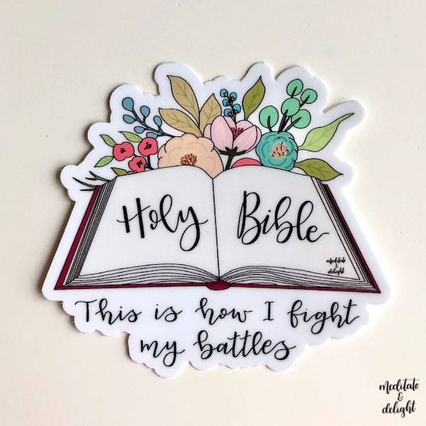 Holy Bible Sticker | Waterproof vinyl | laptop, water bottle, bible journaling, notebook, bible, phone. Christian, Faith, Fight My Battles