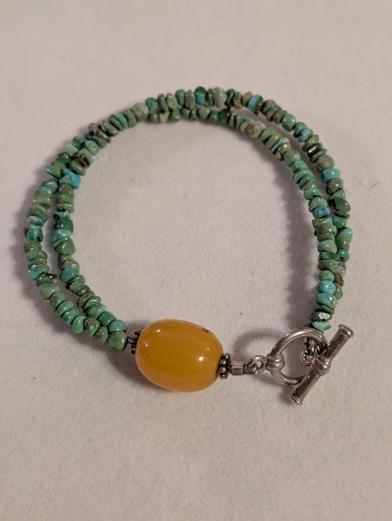 Turquoise Mini Chunk Bracelet Toggle Closure Eggy… - image 1