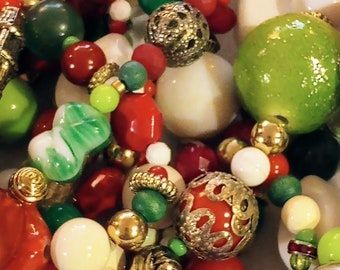 Christmas Tree Garland Handcrafted of Quality Beads Harvested and Restrung from Vintage Jewelry 28 Ft. One Of a Kind HEIRLOOM